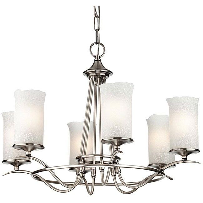 Antique Silver 6 Light Hand Blown Scavo Glass Shade Pertaining To Bronze And Scavo Glass Chandeliers (View 7 of 15)