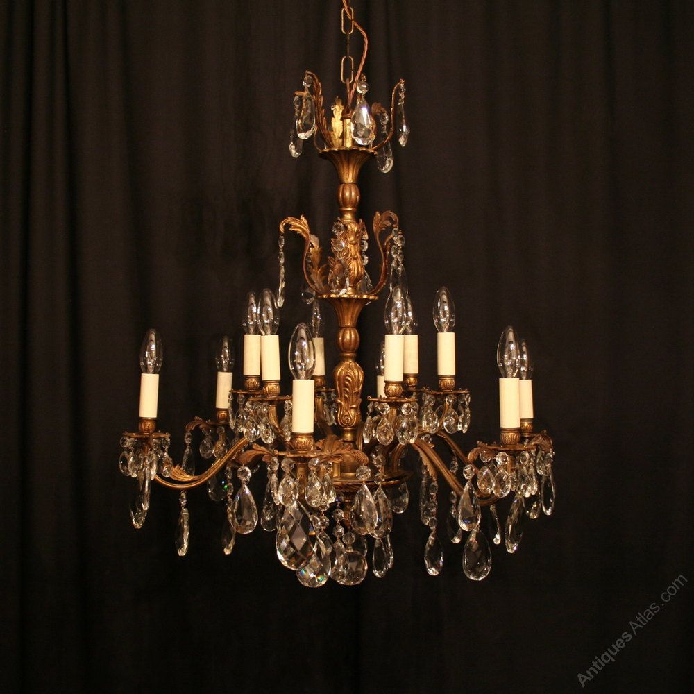 Antiques Atlas – An Italian Bronze & Crystal Antique Intended For Antique Brass Crystal Chandeliers (View 2 of 15)
