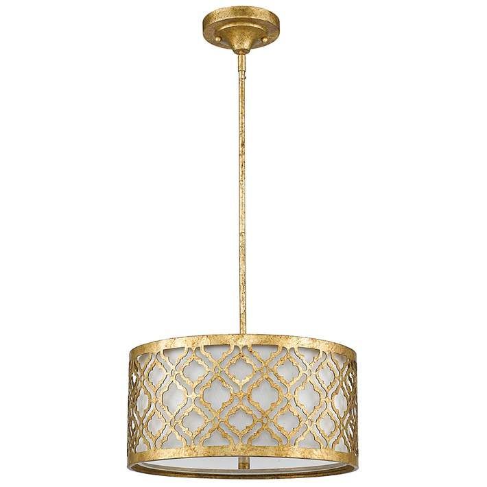 Arabella 16" Wide Distressed Gold Drum Pendant Light Intended For Distressed Cream Drum Pendant Lights (View 3 of 15)