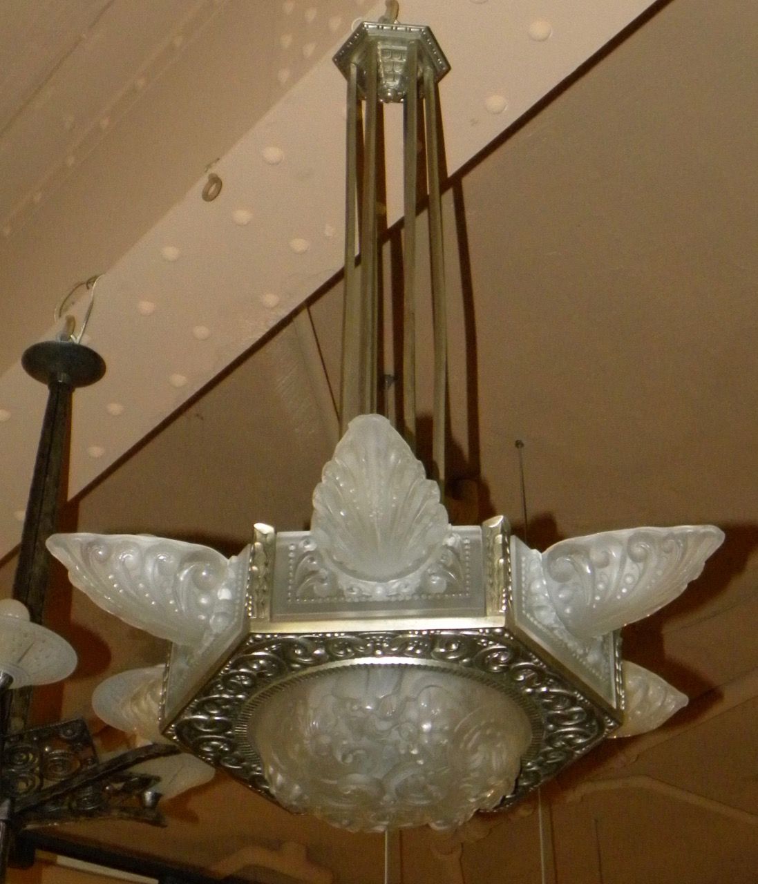 Art Deco Chandelier All Original Molded Multiple Glass With Regard To Art Glass Chandeliers (Photo 9 of 15)