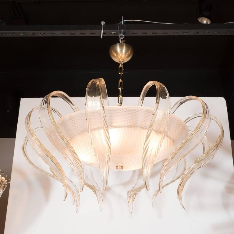 Art Deco Textured Murano Glass Chandelier With Scrolled Inside Art Glass Chandeliers (Photo 7 of 15)