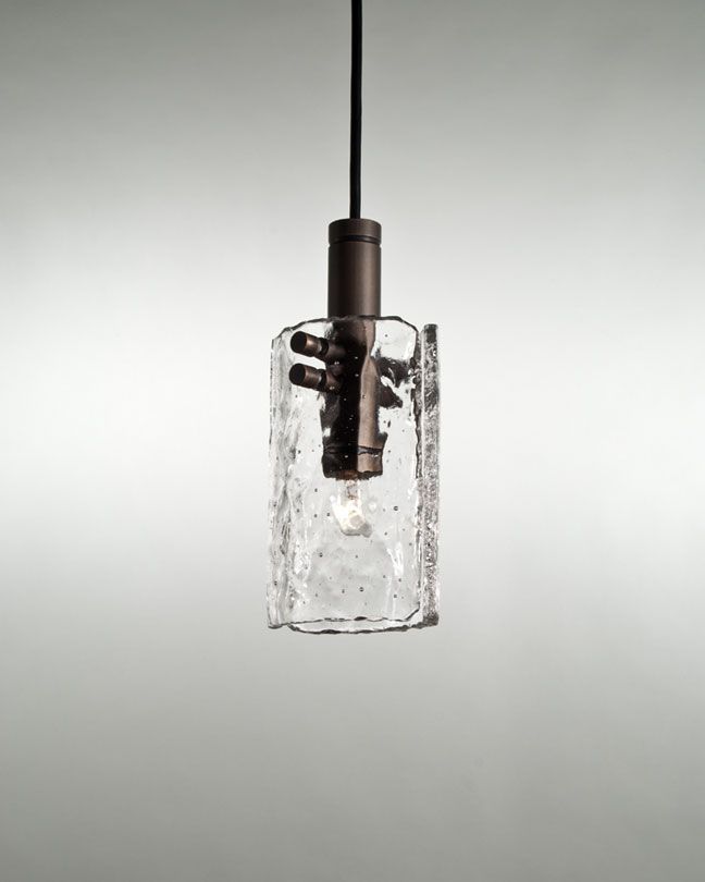 Bank Pendent In Bronze With Ice Edge Kiln Formed Glass Regarding Golden Bronze And Ice Glass Pendant Lights (View 2 of 15)