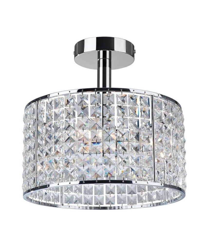 Bathroom Drum Ceiling Light – Crystal And Chrome Regarding Chrome And Crystal Pendant Lights (View 10 of 15)