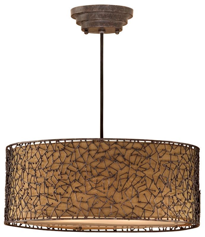 Brandon Collection 3 Light Distressed Rust Pendant – # For Distressed Cream Drum Pendant Lights (View 14 of 15)