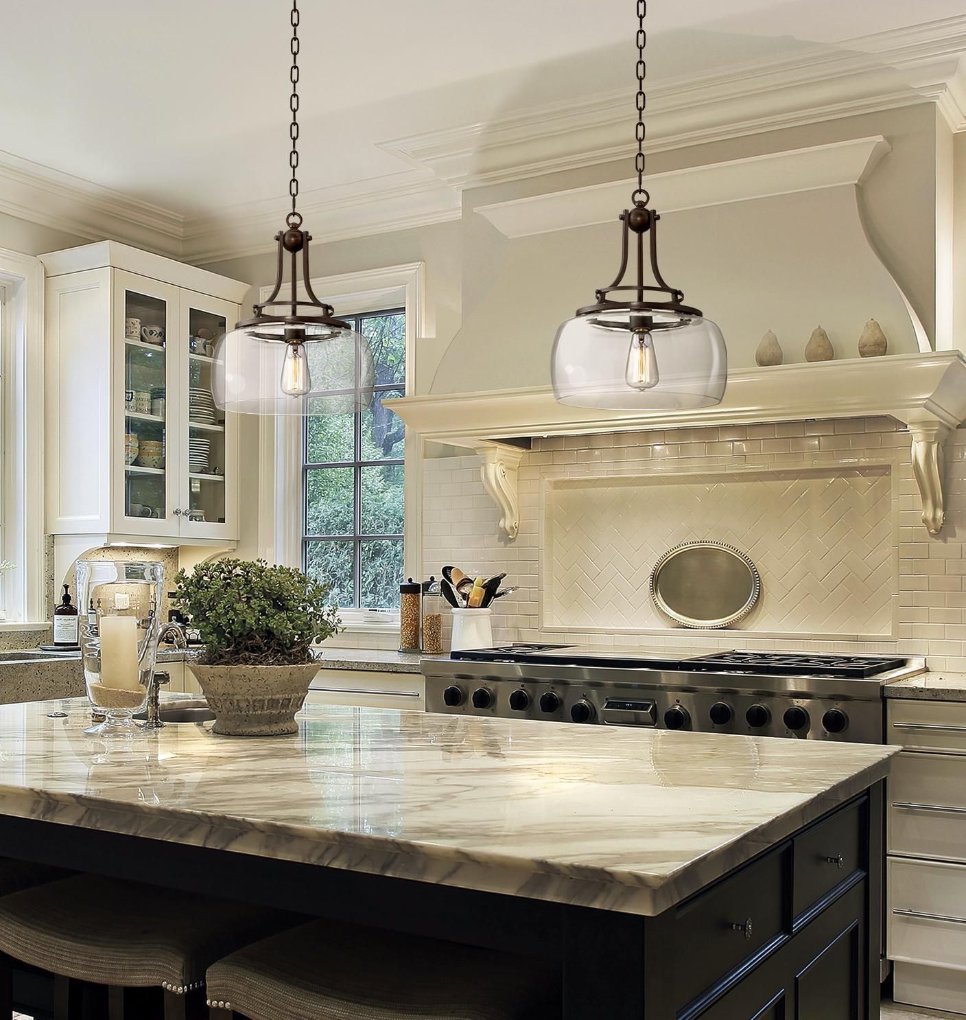 Charleston 13 1/2" Wide Clear Glass And Bronze Pendant Pertaining To Bronze Kitchen Island Chandeliers (View 13 of 15)