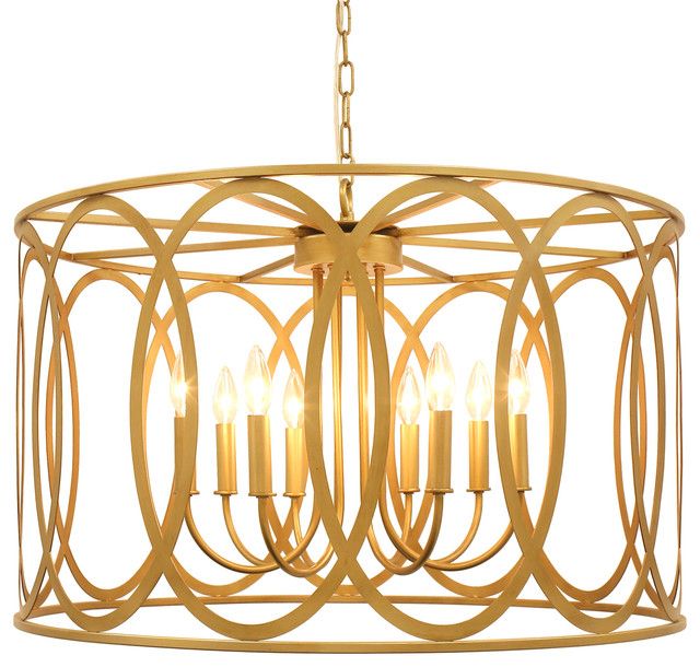 Chatrie 31" Round Distressed Gold Large Drum Pendant Inside Distressed Cream Drum Pendant Lights (View 2 of 15)