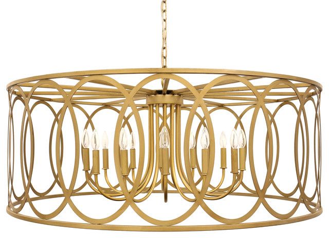 Chatrie 48" Extra Large Distressed Gold Drum Pendant Intended For Distressed Cream Drum Pendant Lights (View 4 of 15)
