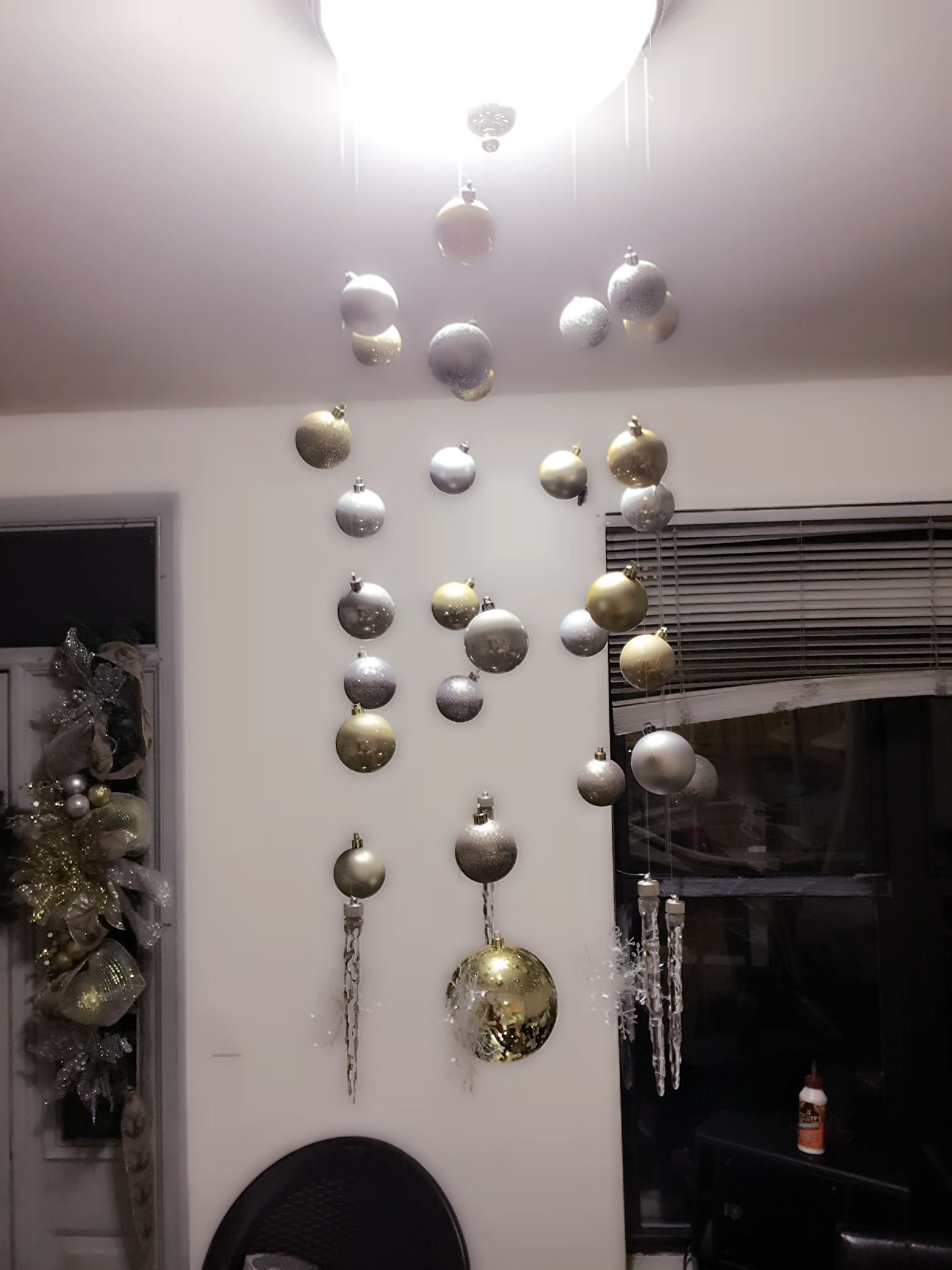 Christmas Diy Gold & Silver Ornaments Chandelier # For Ornament Aged Silver Chandeliers (View 15 of 15)