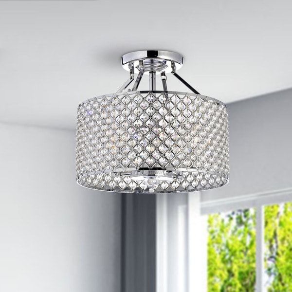 Chrome/ Crystal 4 Light Round Ceiling Chandelier – Free Throughout Chrome And Crystal Pendant Lights (View 15 of 15)
