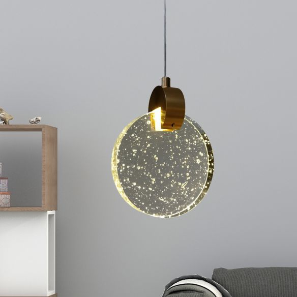 Clear Crystal Glass Gold Ceiling Light Round Panel Led Within Golden Bronze And Ice Glass Pendant Lights (View 4 of 15)