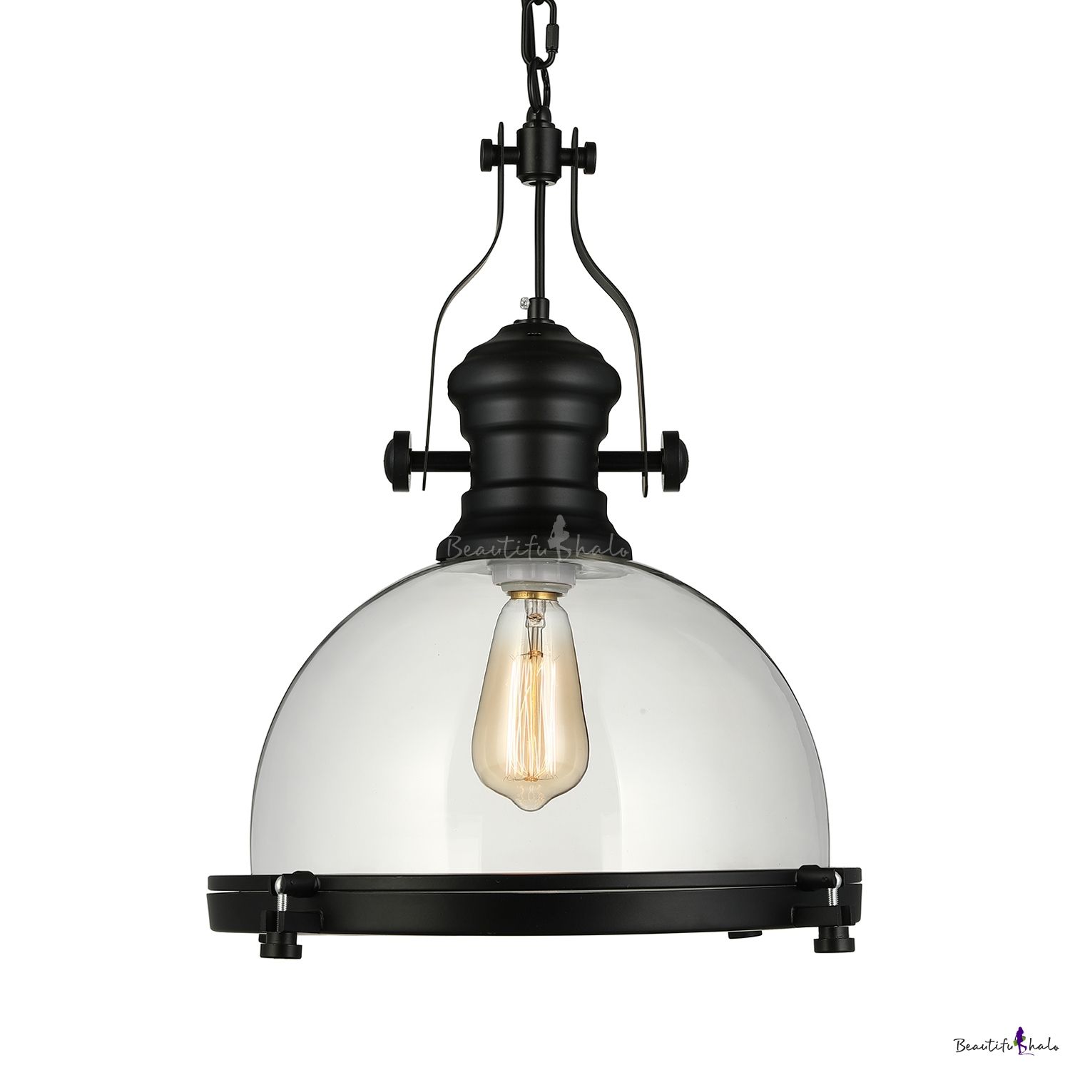 Clear Glass Dome Pendant Light In Black Finish For Kitchen Regarding Black And Gold Kitchen Island Light Pendant (View 11 of 15)