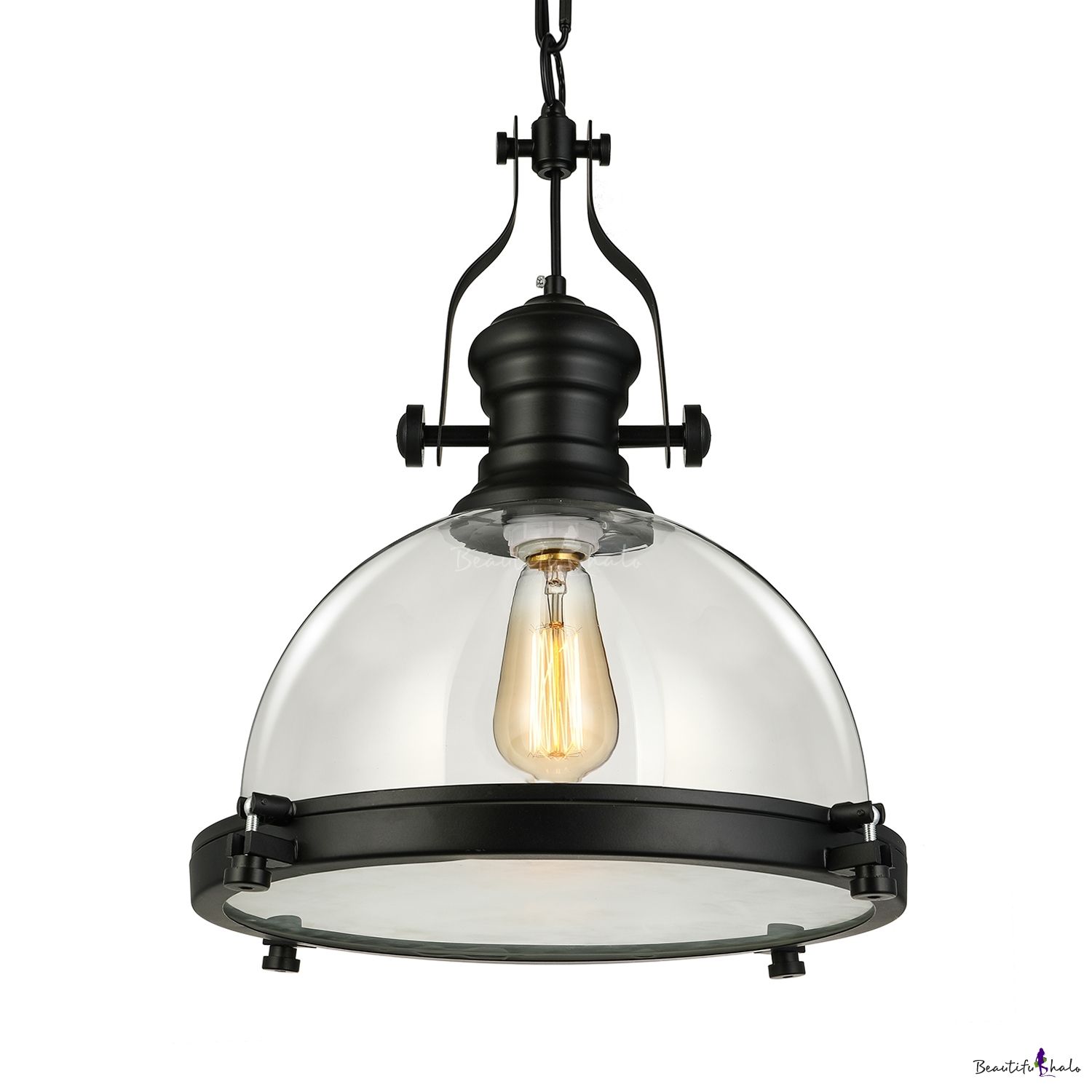 Clear Glass Dome Pendant Light In Black Finish For Kitchen Throughout Black And Gold Kitchen Island Light Pendant (View 12 of 15)