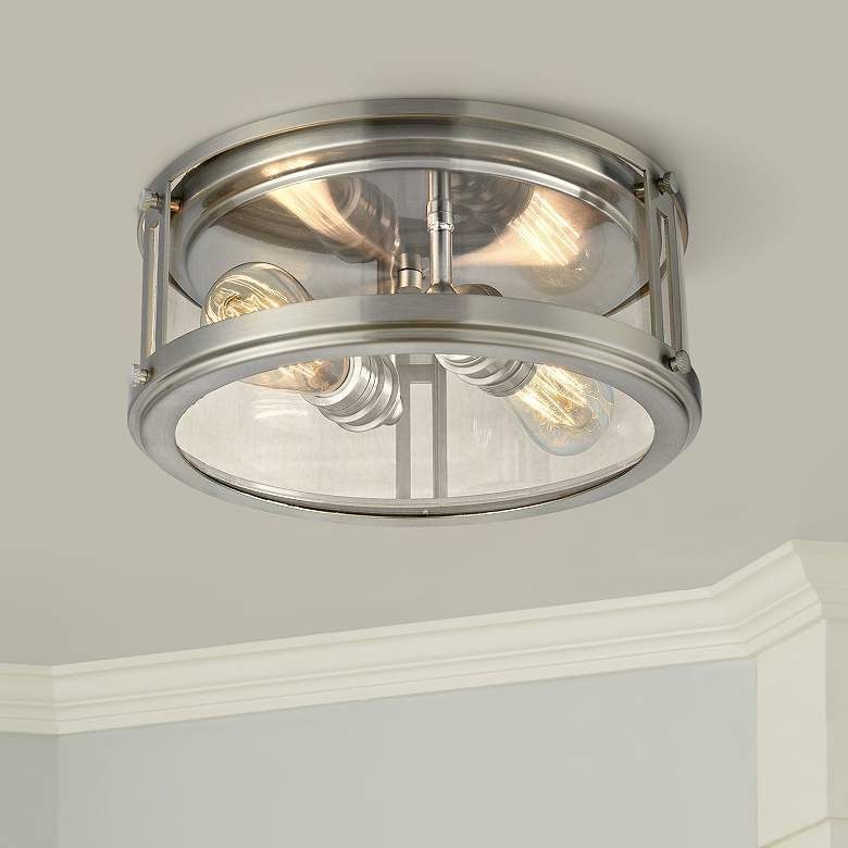Coby 13" Wide Brushed Nickel 2 Light Ceiling Light Within Polished Nickel And Crystal Modern Pendant Lights (View 14 of 15)