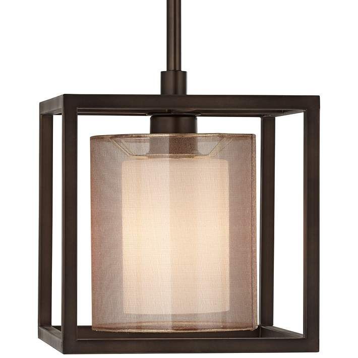 Conroe Oil Rubbed Bronze Metal Cube 9" Wide Mini Pendant Regarding Textured Glass And Oil Rubbed Bronze Metal Pendant Lights (Photo 11 of 15)