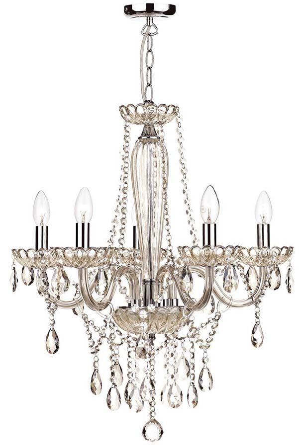 Dar Raphael Traditional 5 Light Chandelier Champagne Glass Intended For Champagne Glass Chandeliers (View 15 of 15)