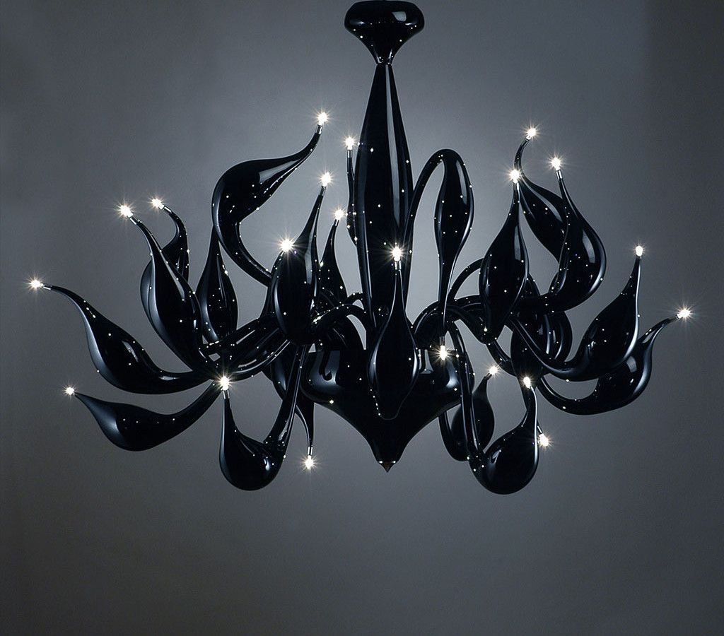 Dramatic Black Murano Art Glass Chandelier With 24 Lights Throughout Art Glass Chandeliers (Photo 14 of 15)