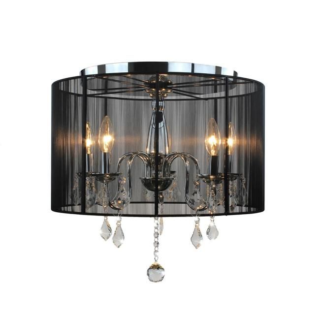 Emma Black Shade Chrome And Crystal Flushmount Chandelier Within Black Shade Chandeliers (View 10 of 15)