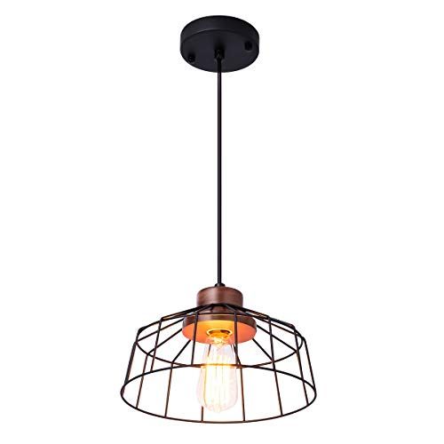 Farmhouse Wire Cage Pendant Light Black Caged Pendant With Black Wood Grain Kitchen Island Light Pendant Lights (View 7 of 15)