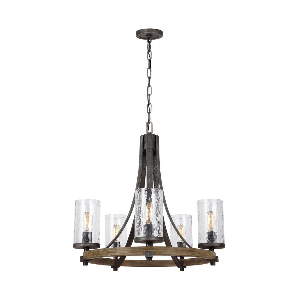 Feiss Angelo 24 In. W. 5 Light Distressed Weathered Oak For Weathered Oak And Bronze Chandeliers (Photo 2 of 15)