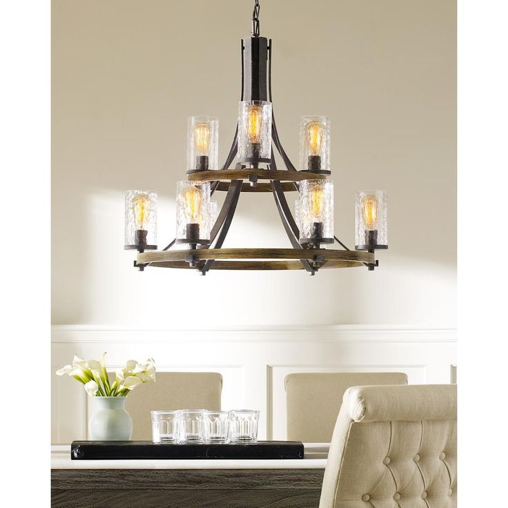 Feiss Angelo 9 Light Distressed Weathered Oak / Slate Grey Intended For Weathered Oak And Bronze Chandeliers (Photo 7 of 15)