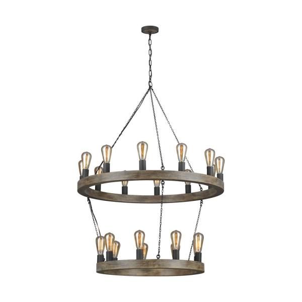 Feiss Avenir 21 Light Weathered Oak Wood And Antique Within Weathered Oak Kitchen Island Light Chandeliers (View 7 of 15)