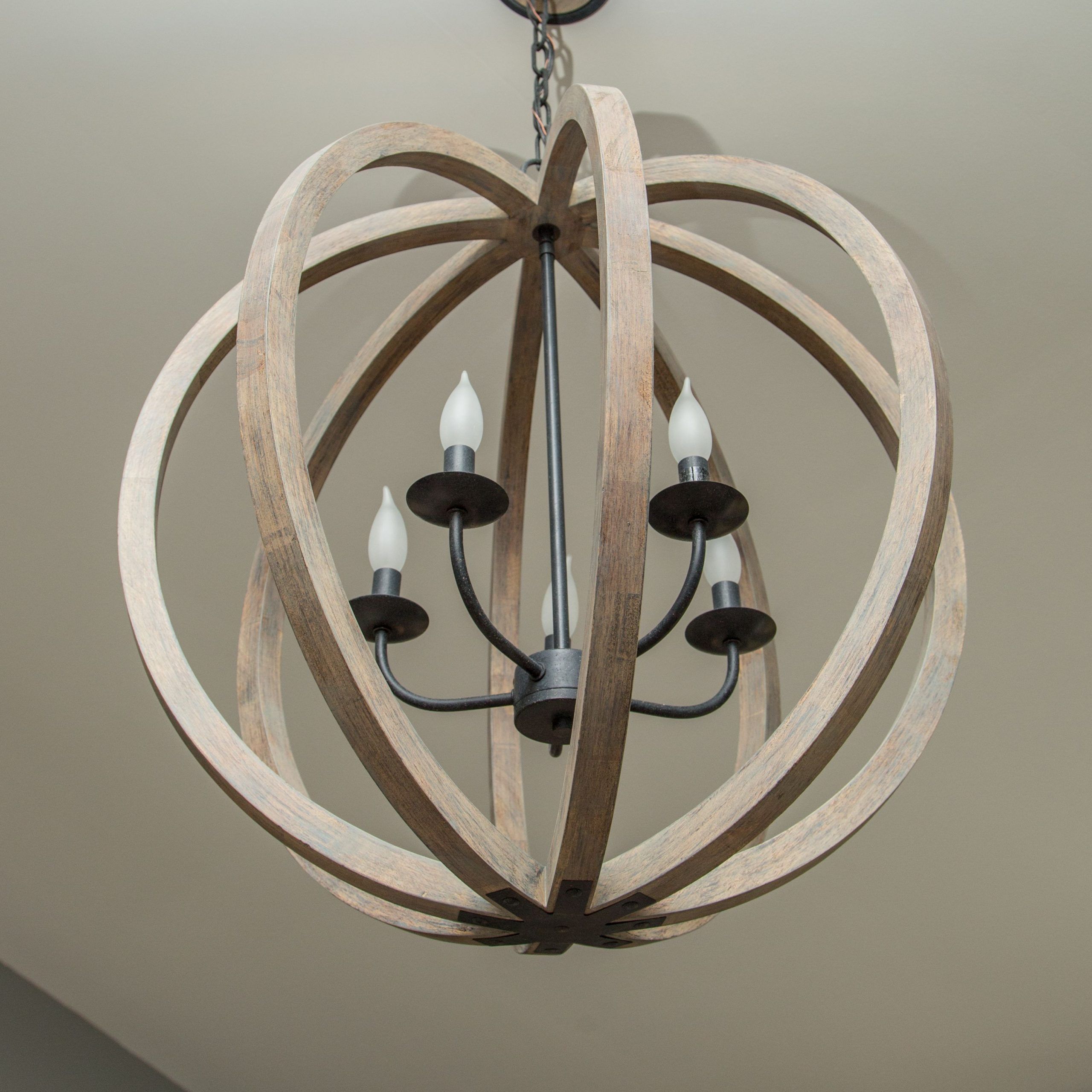 Feiss, F2936/5wow/af, Weathered Oak Wood / Antique Forged For Weathered Oak And Bronze Chandeliers (Photo 4 of 15)
