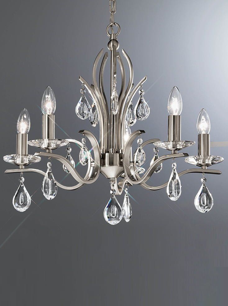 Fl2298/5 Willow 5 Light Chandelier With Crystal Drops Pertaining To Satin Nickel Crystal Chandeliers (View 5 of 15)