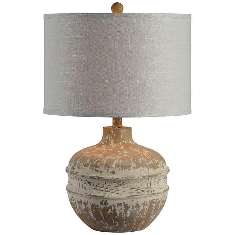 Forty West Tupelo Distressed Cream Table Lamp – #87k17 With Regard To Distressed Cream Drum Pendant Lights (View 15 of 15)