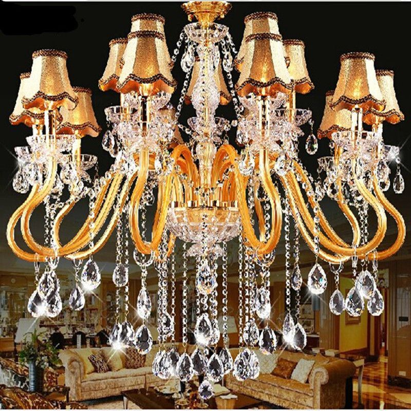 France Restaurant Gold Crystal Chandelier With Lampshade With Regard To Soft Gold Crystal Chandeliers (View 11 of 15)