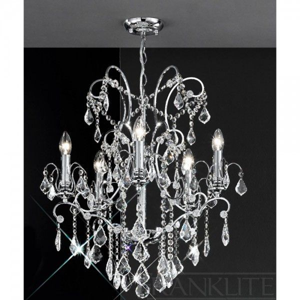 Franklite Fl2158/5 Organza Silver Crystal Chandelier Pertaining To Organza Silver Pendant Lights (View 12 of 15)