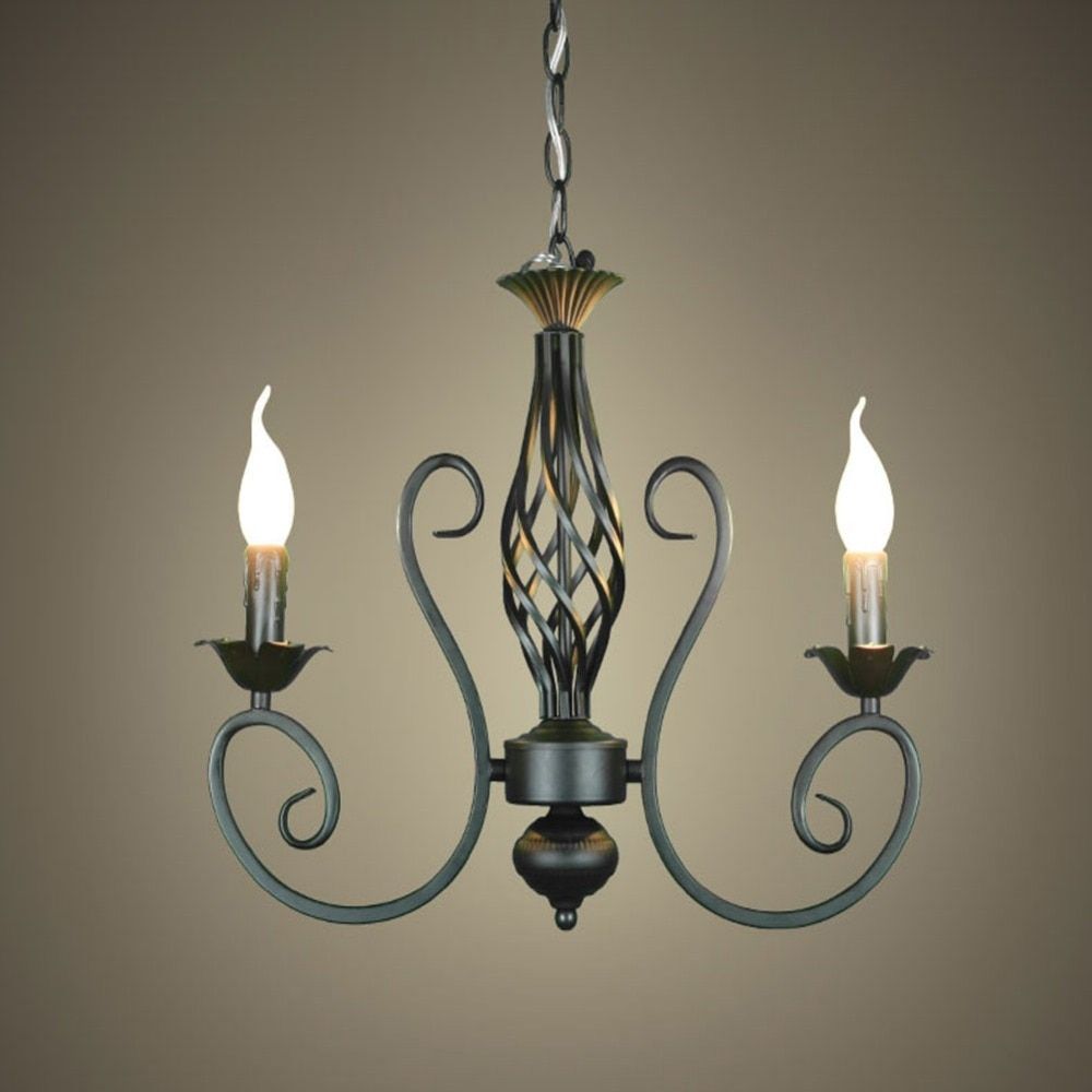Free Shipping!rustic Wrought Iron Chandelier E14*2pcs Led Pertaining To Rustic Black Chandeliers (Photo 8 of 15)