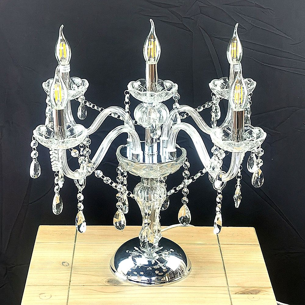 Genuine K9 Clear Crystal 5/7 Arms Chandelier Table Lamp Intended For Clear Crystal Chandeliers (Photo 9 of 15)