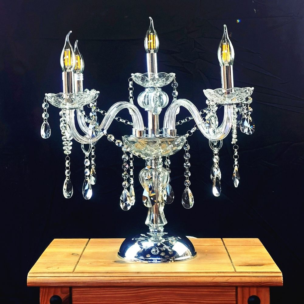 Genuine K9 Clear Crystal 5/7 Arms Chandelier Table Lamp With Clear Crystal Chandeliers (View 8 of 15)