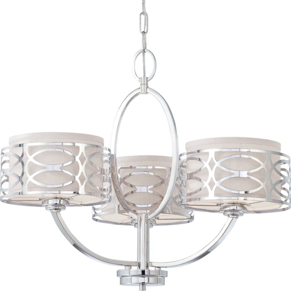 Harlow Nickel Chandelier Gray Drum Shades 25"wx20"h For Stone Gray And Nickel Chandeliers (View 12 of 15)