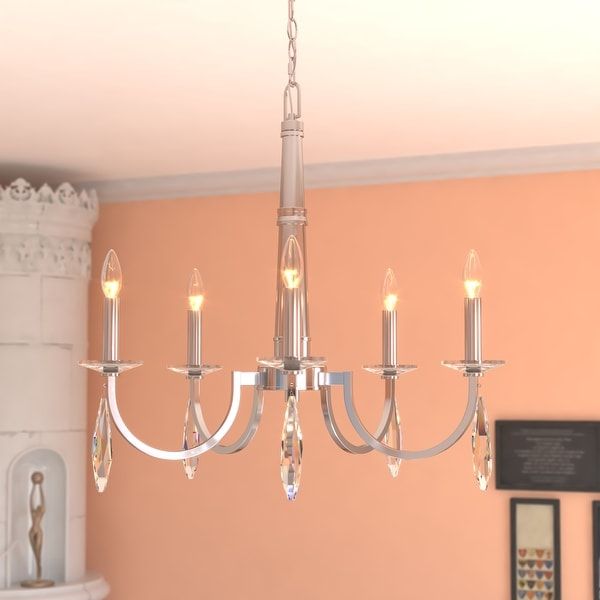 Hoyne 5 Light Crystal And Satin Nickel Candle Chandelier For Satin Nickel Crystal Chandeliers (View 3 of 15)