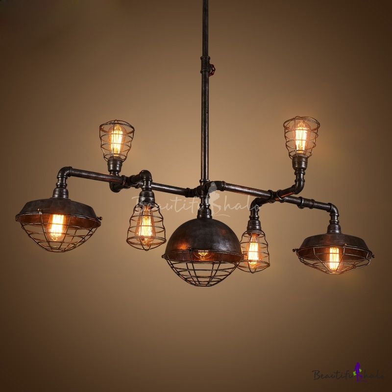 Industrial Chandelier In Black Finish With Metal Cage Intended For Black Finish Modern Chandeliers (View 9 of 15)