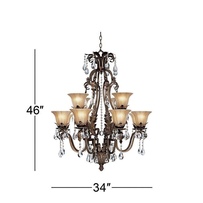 Iron Leaf 34" Wide Bronze And Crystal 12 Light Chandelier Regarding Roman Bronze And Crystal Chandeliers (Photo 1 of 15)