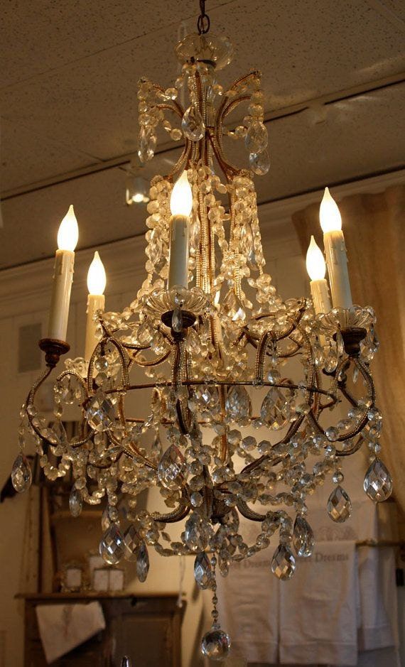 Items Similar To Italian Antique Style Brass 6 Arms Basket With Regard To Antique Brass Crystal Chandeliers (Photo 13 of 15)