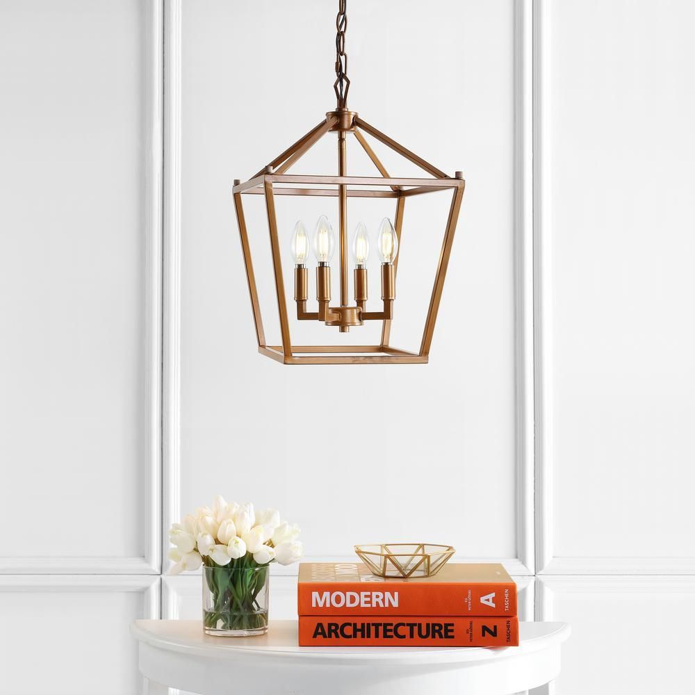 Jonathan Y Pagoda 12 In. 4 Bulb Antique Gold Lantern Metal In Antique Gold Pendant Lights (Photo 14 of 15)