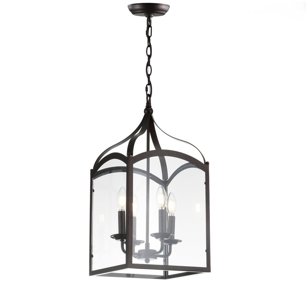 Jonathan Y Ruth 11 In. 4 Light Oil Rubbed Bronze Lantern Intended For Textured Glass And Oil Rubbed Bronze Metal Pendant Lights (Photo 14 of 15)