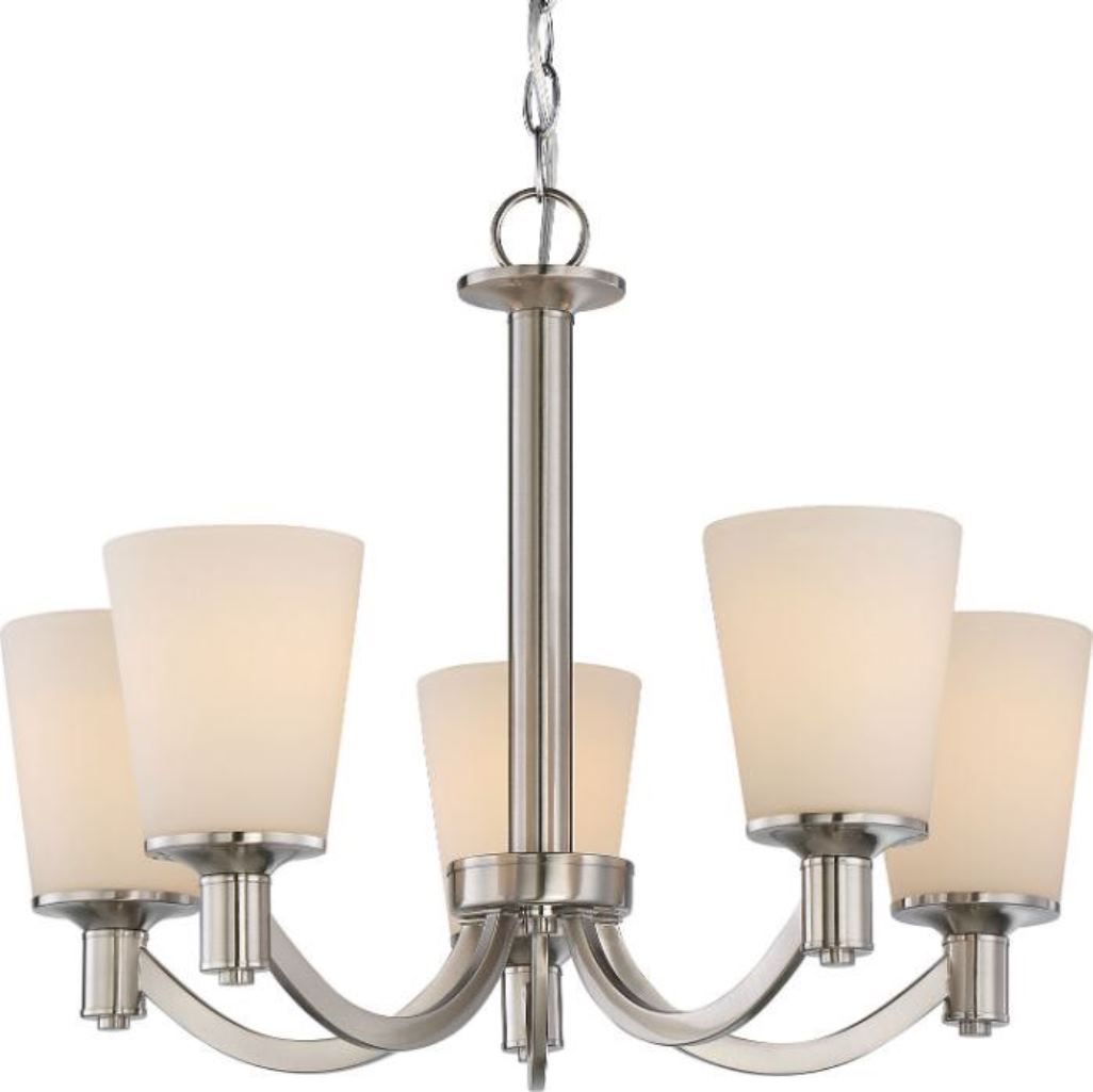 Laguna Brushed Nickel Chandelier White Glass Shades 23"wx17"h Pertaining To Brushed Nickel Modern Chandeliers (View 6 of 15)