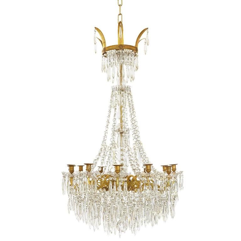 Large Gilt Bronze And Crystal Antique French Chandelier In In Roman Bronze And Crystal Chandeliers (View 8 of 15)