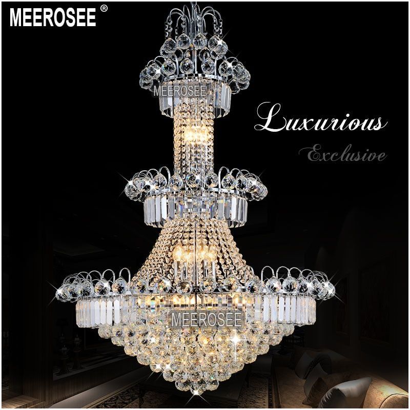 Large Hotel Silver Crystal Chandelier Light Fixture Gold Throughout Soft Silver Crystal Chandeliers (View 2 of 15)