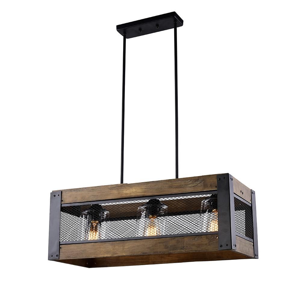 Lnc 3 Light Wood Black Chandelier With Clear Glass Shade With Regard To Black Wood Grain Kitchen Island Light Pendant Lights (View 11 of 15)