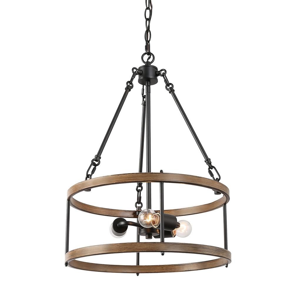 Lnc Eniso 3 Light Black Drum Iron Chandelier With With Regard To Distressed Cream Drum Pendant Lights (View 10 of 15)