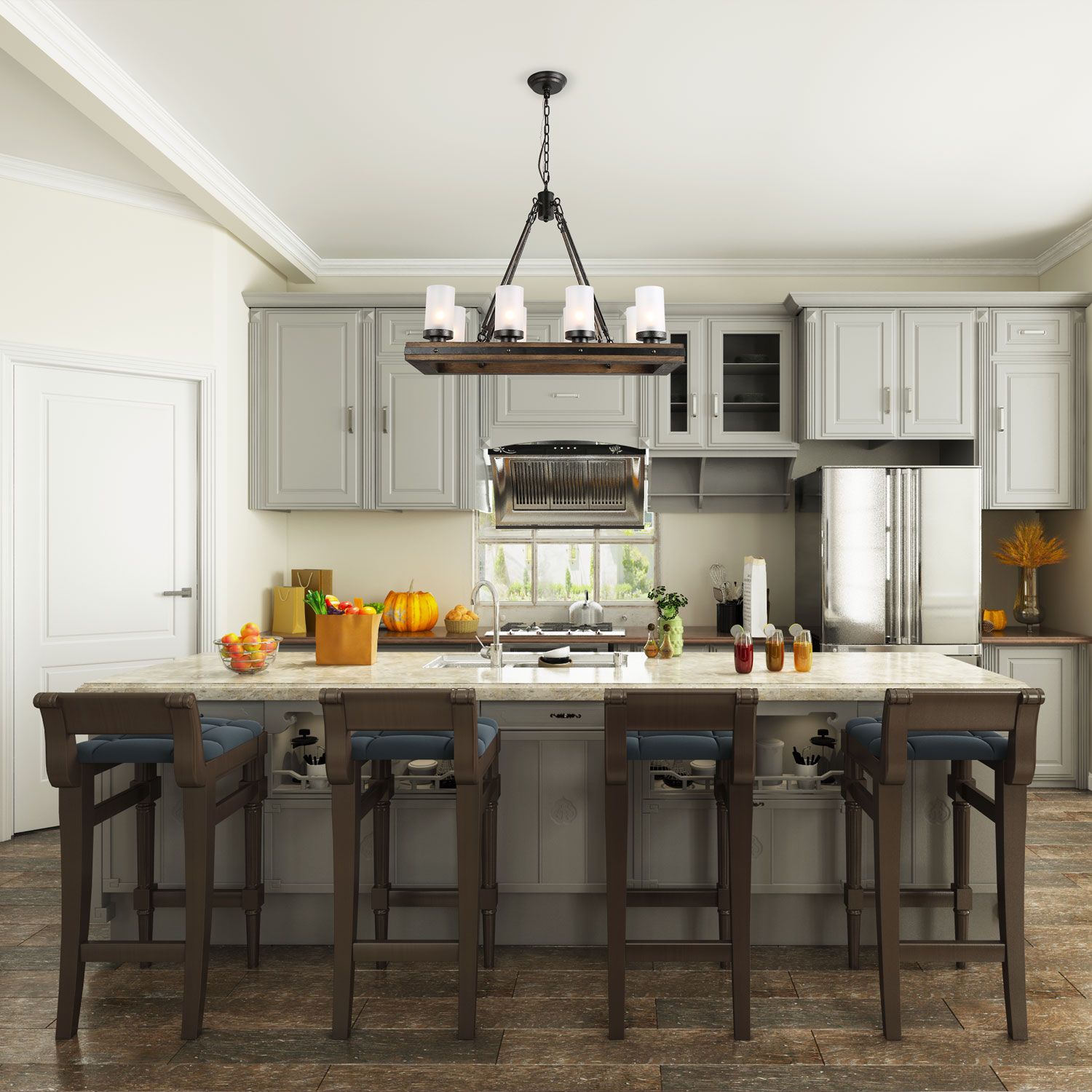 Lnc Kitchen Island Pendant Lights, 8 Lights Rustic In Kitchen Island Light Chandeliers (View 3 of 15)