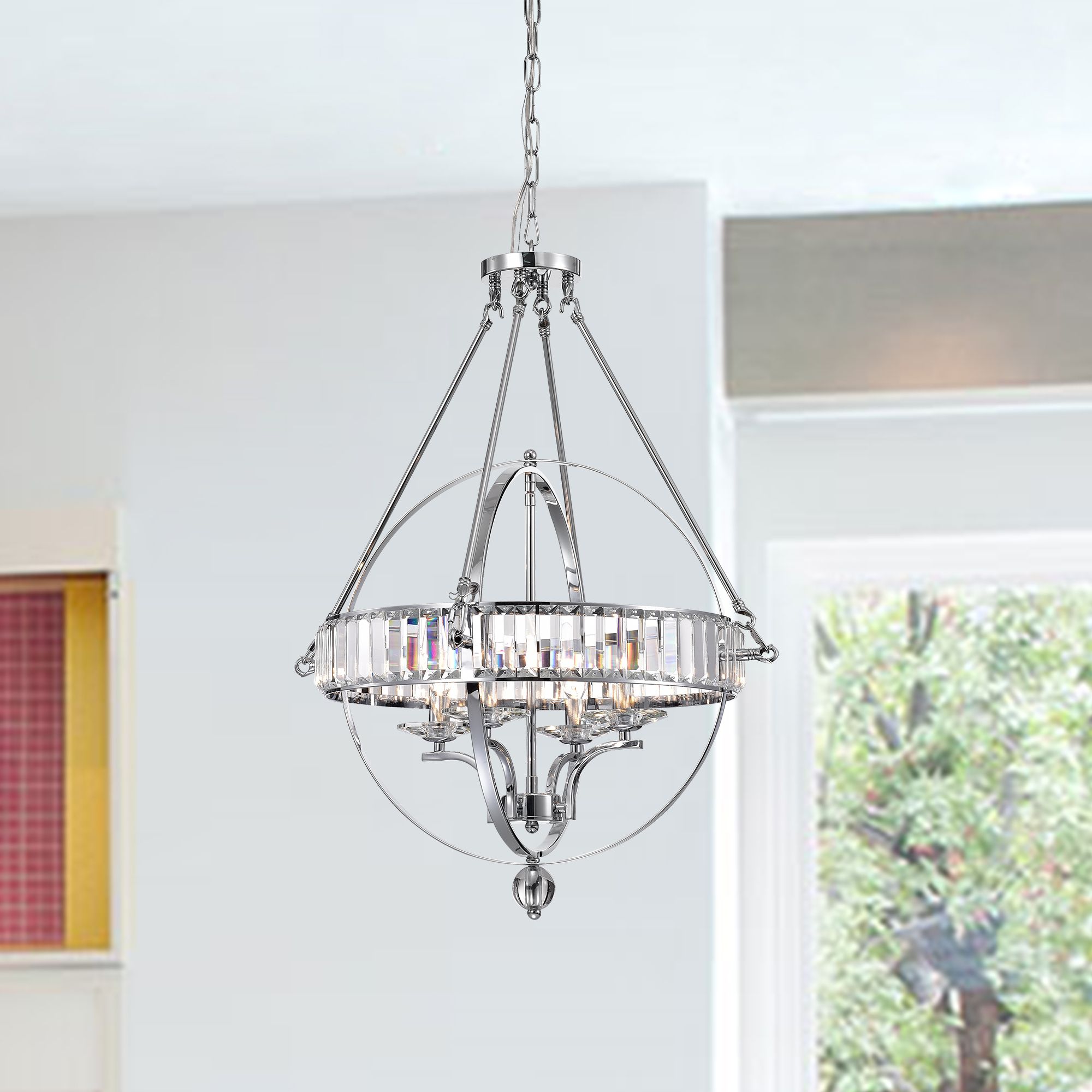 Magellan 4 Light Chrome Sphere Chandelier With Crystals Inside Chrome And Crystal Led Chandeliers (View 14 of 15)