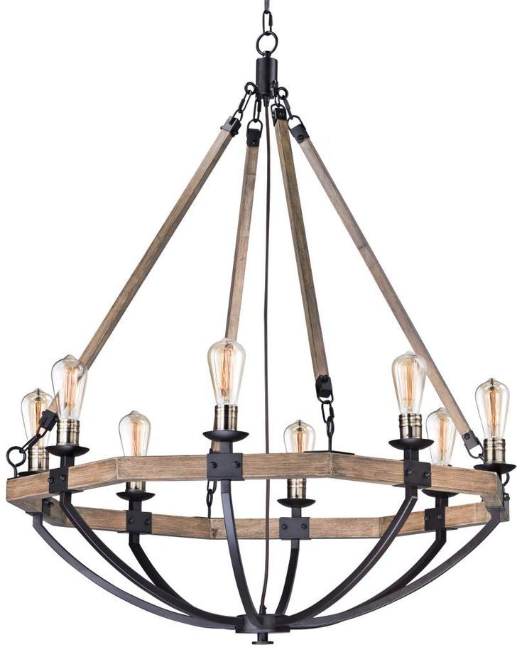 Maxim Lodge 38"w Weathered Oak And Bronze 8 Light For Weathered Oak Wood Chandeliers (View 13 of 15)