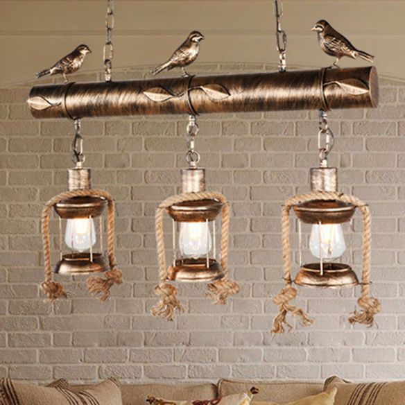 Metal Caged Island Pendant Light Coastal Style 3 Light For Weathered Oak Kitchen Island Light Chandeliers (View 4 of 15)