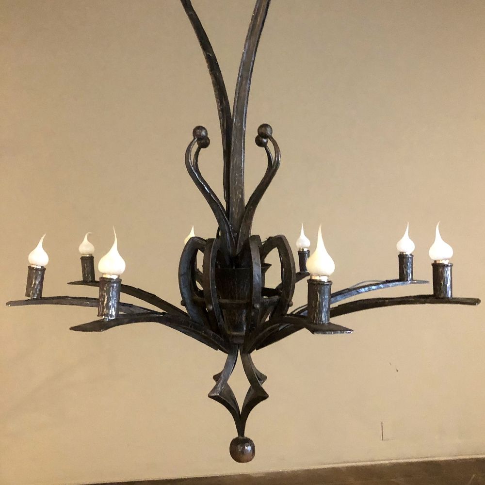 Mid Century Modern Grand Brutalist Wrought Iron Chandelier Regarding Wrought Iron Chandeliers (View 13 of 15)